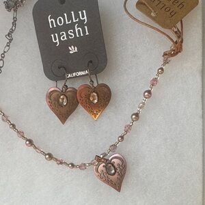 Holly Yashi Pink Heart Pendant Necklace with Matching Earrings